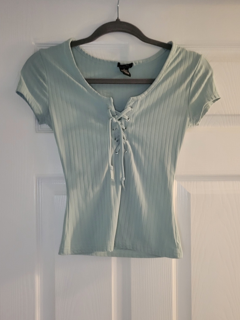 Ribbed Lace-Up Short Sleeve Top - Light Mint Rue21